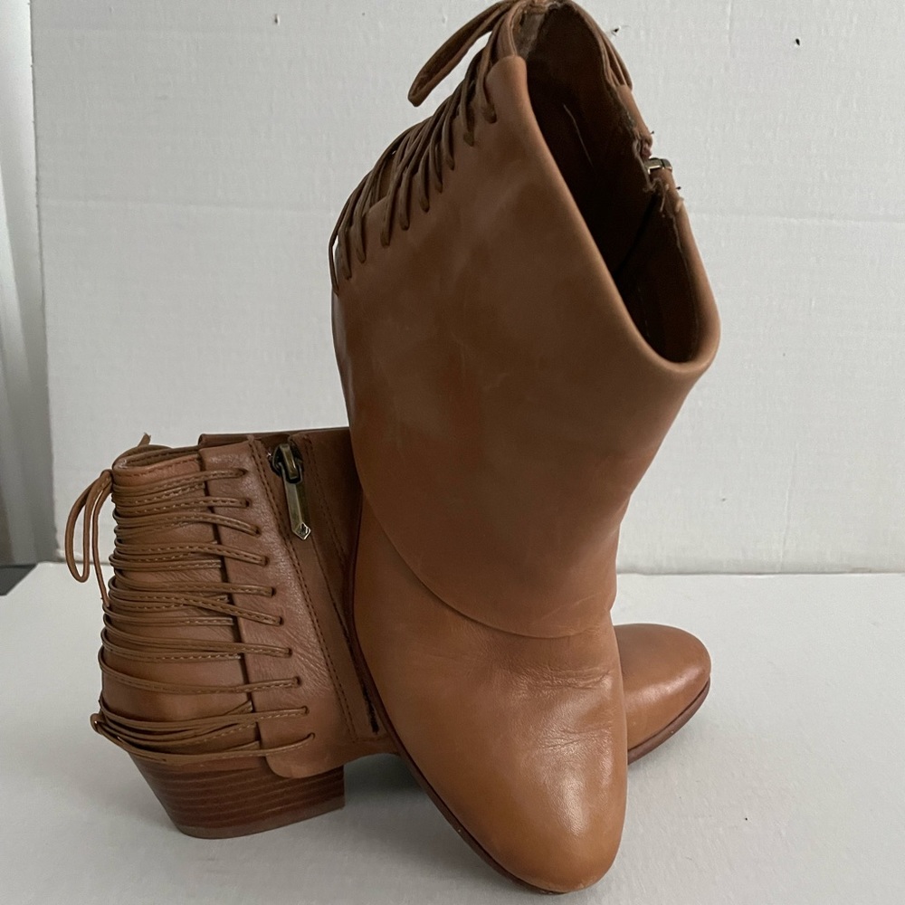Sam Edelman Shoe Bootie Western Corset Lace-Up Stack Heel Camel Color 6.5